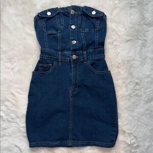 SHEIN Dark Blue Strapless Denim Dress
